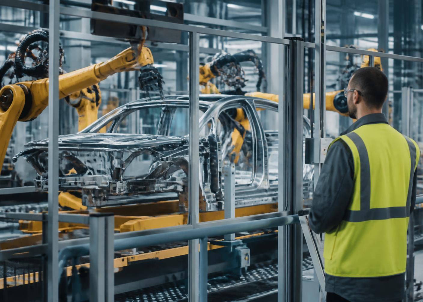Operator monitoring a guarded robotic manufacturing line